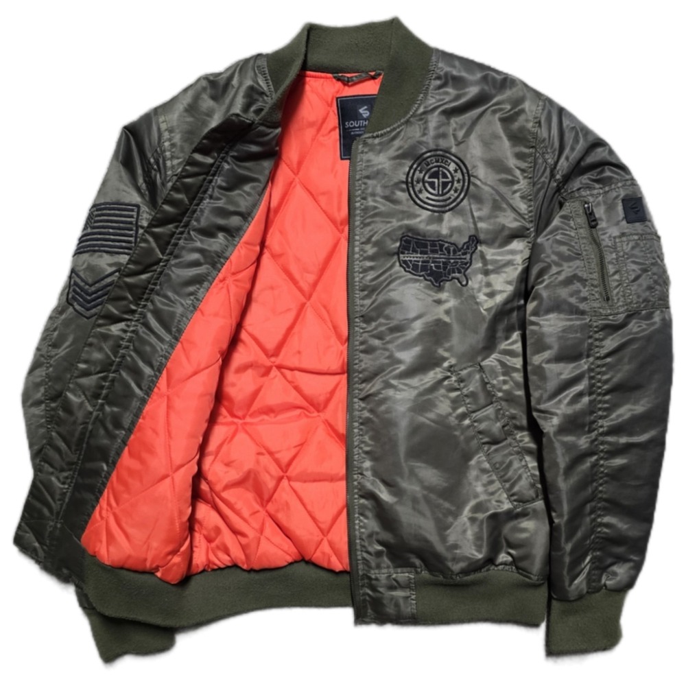 VTG Southpole Bomber Flight Jacket Mens Small Quilted‎ Lined Y2K Army Green
